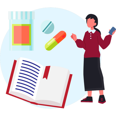 Niña estudia sobre medicina  Ilustración