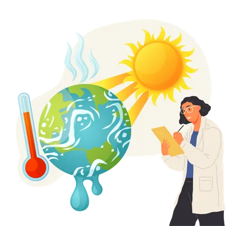Estudo científico dos problemas do aumento das temperaturas  Ilustração