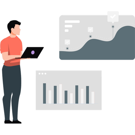 Estudo de jovem sobre gráfico de desenvolvimento  Ilustração