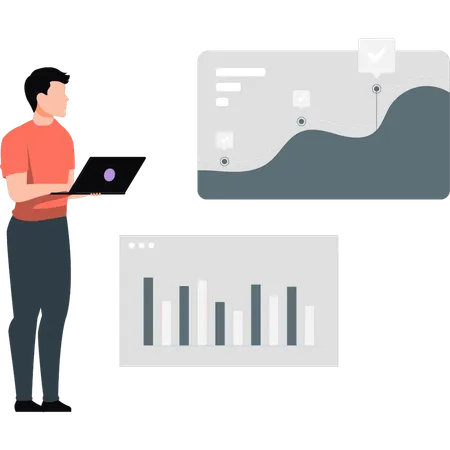 Estudo de jovem sobre gráfico de desenvolvimento  Ilustração