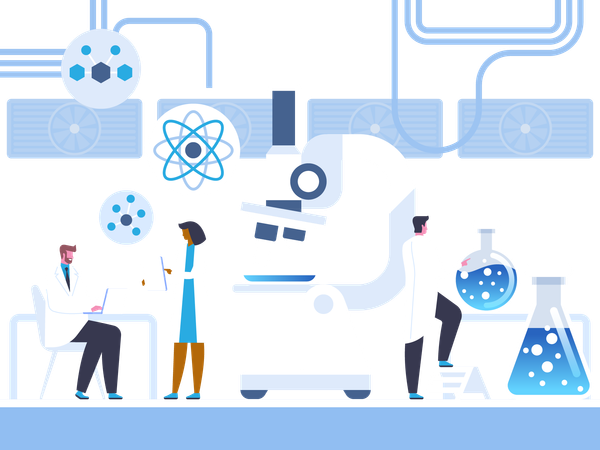 Estudo de laboratório químico  Ilustração