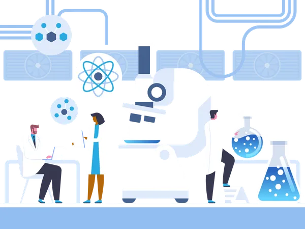 Estudo de laboratório químico  Ilustração