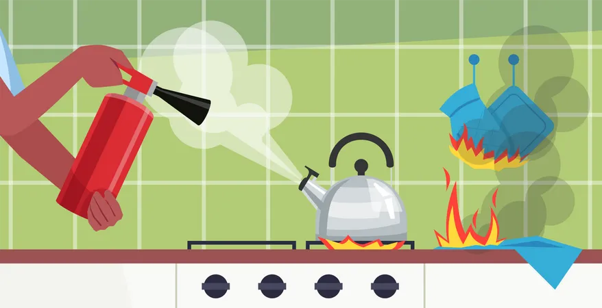 Éteindre le feu dans la table de la cuisine  Illustration