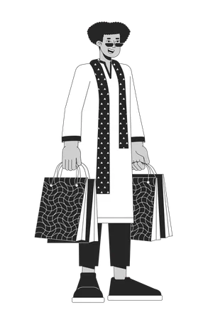 Ethnic kurta latino man holding gift bags  Illustration