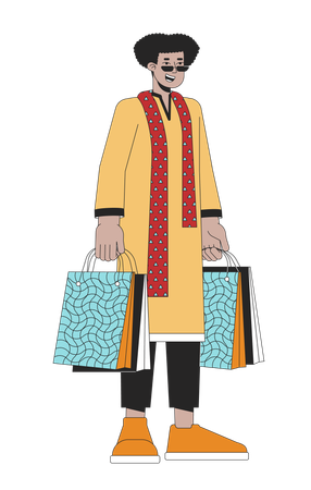 Ethnic kurta latino man holding gift bags  Illustration