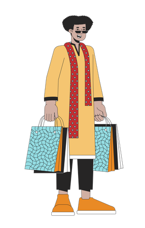 Homem étnico kurta latino segurando sacolas de presentes  Ilustração