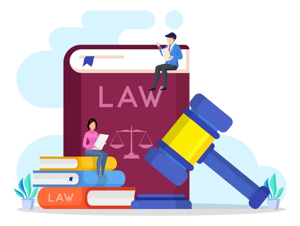 Études de droit. Pile de livres, livre ouvert et juge Gavel Vector  Illustration