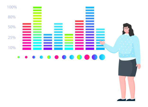 Femme étudie les statistiques sur présentation  Illustration