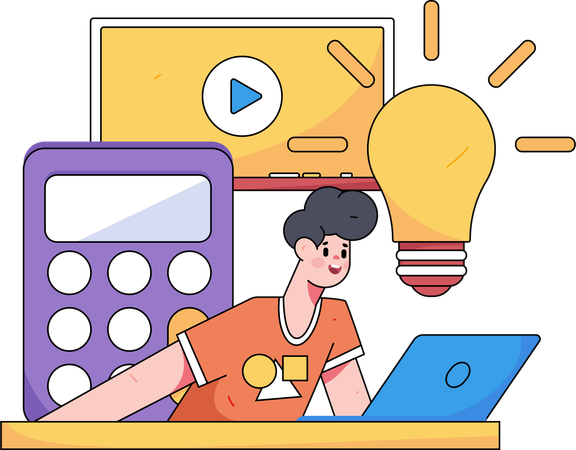 Étudiant apprenant à partir de vidéos en ligne  Illustration