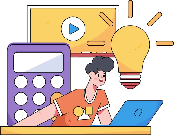 Étudiant apprenant à partir de vidéos en ligne  Illustration