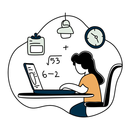 Étudiant apprenant sur un ordinateur portable  Illustration