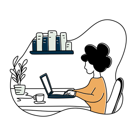 Étudiant apprenant sur un ordinateur portable  Illustration