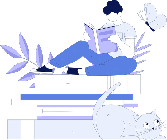 Étudiant masculin assis sur un livre  Illustration