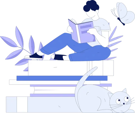 Étudiant masculin assis sur un livre  Illustration
