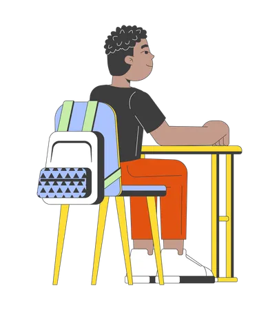 Un écolier noir concentré étudie à son bureau  Illustration