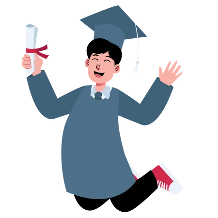 Étudiant diplômé volant avec diplôme  Illustration