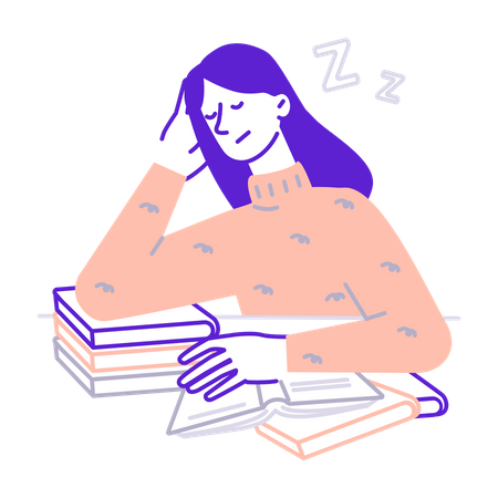 L'étudiant dort avec un livre  Illustration
