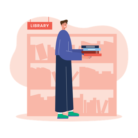 Étudiant en bibliothèque  Illustration