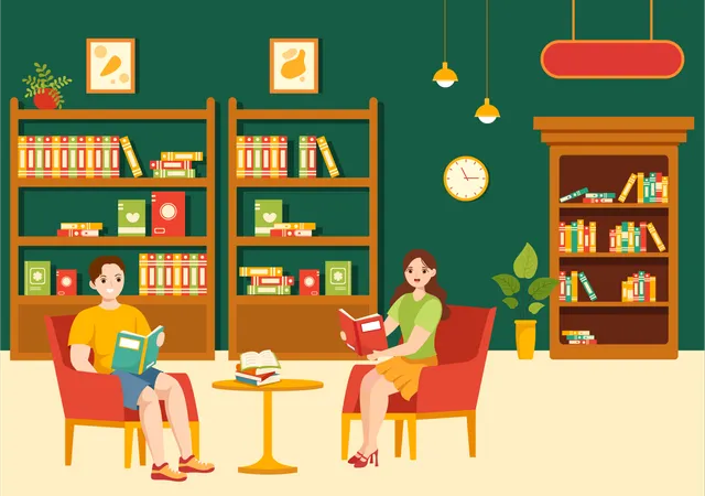 Étudiant en bibliothèque  Illustration