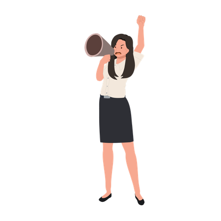Étudiant en uniforme criant avec mégaphone  Illustration