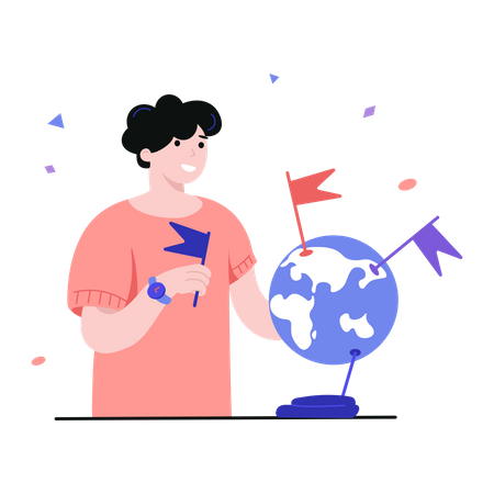 Étudiant étudiant la géographie sur un globe  Illustration