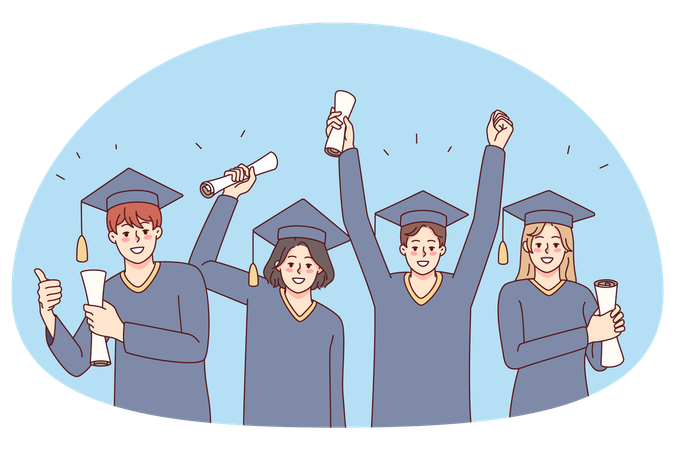 Des étudiants enthousiastes célèbrent leur diplôme universitaire  Illustration