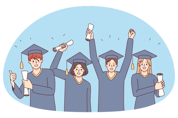 Des étudiants enthousiastes célèbrent leur diplôme universitaire  Illustration