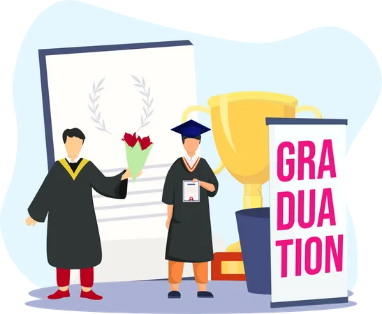 Étudiant félicitant pour l'obtention de son diplôme  Illustration