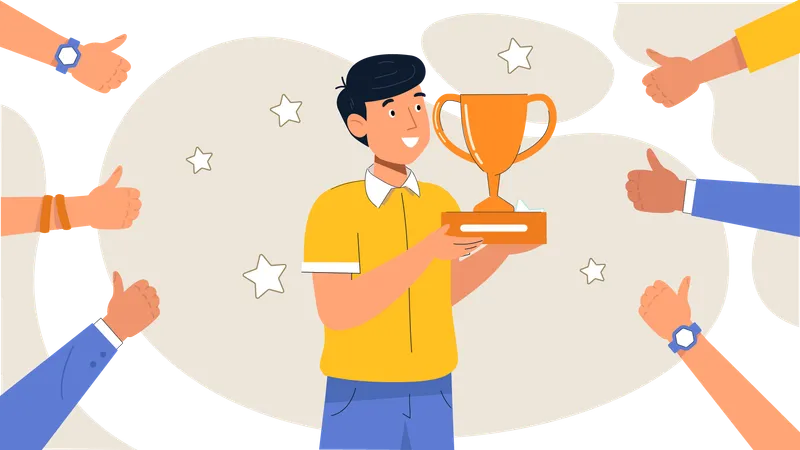 Un étudiant remporte la coupe du trophée  Illustration