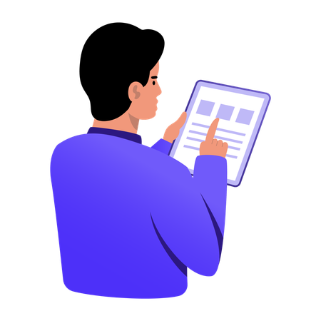 Étudiant lisant un livre en ligne  Illustration