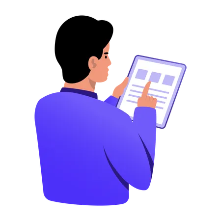 Étudiant lisant un livre en ligne  Illustration