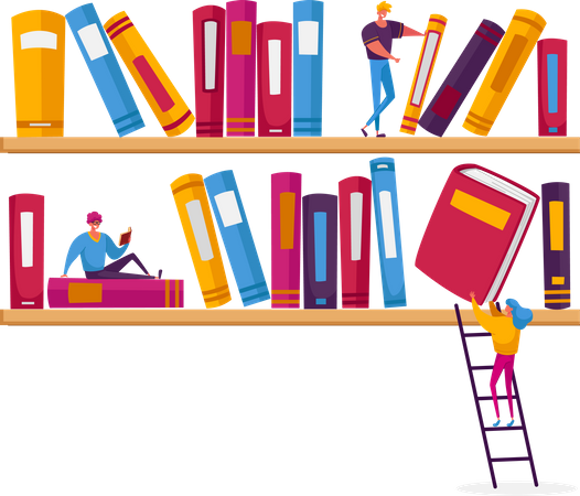 Étudiant lisant et étudiant à la bibliothèque  Illustration