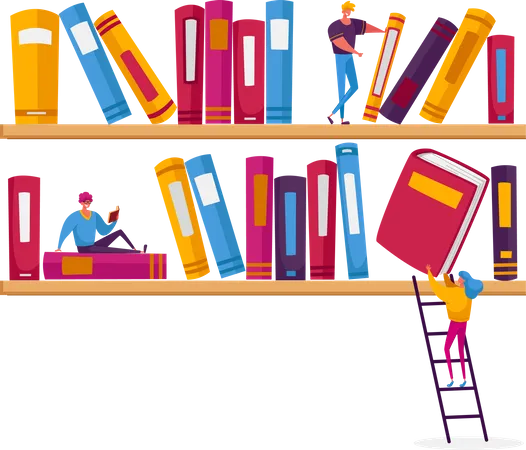 Étudiant lisant et étudiant à la bibliothèque  Illustration