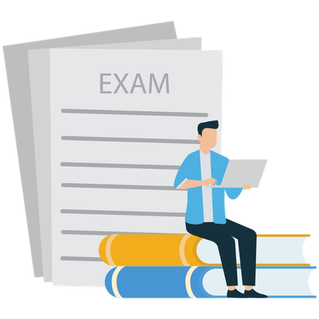 Étudiant donnant un examen en ligne à domicile  Illustration