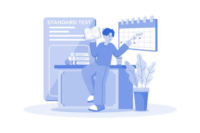 Étudiant se préparant au test standard de la classe  Illustration