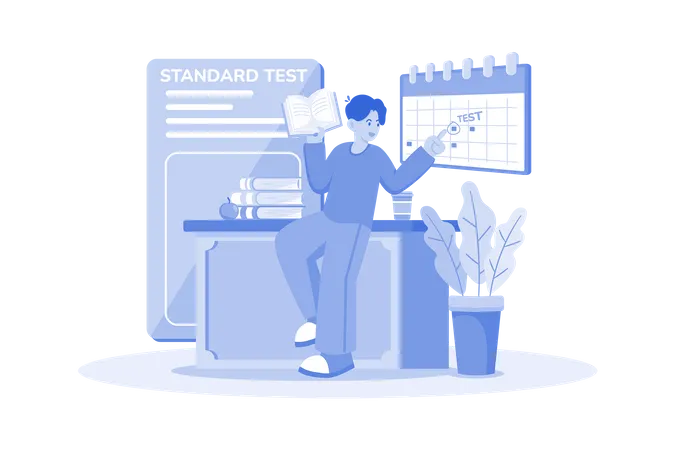 Étudiant se préparant au test standard de la classe  Illustration