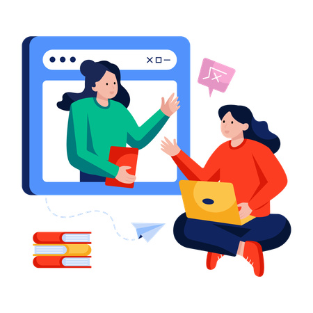 Les étudiants reçoivent des conseils d'un tuteur en ligne  Illustration