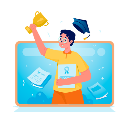 L'étudiant reçoit une certification en ligne  Illustration