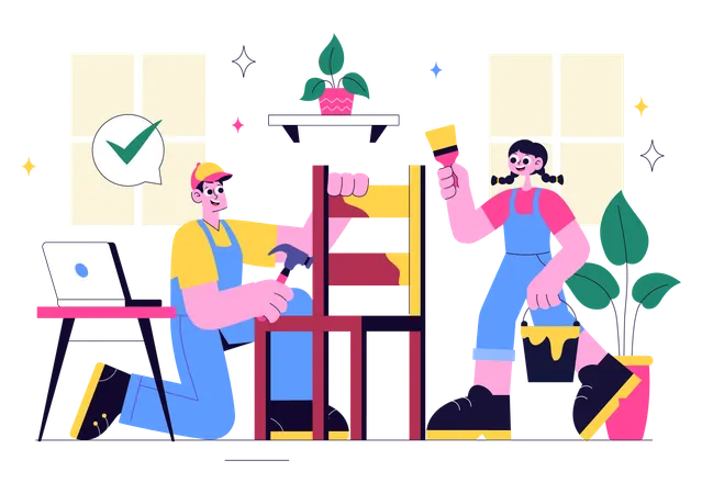 Étudiant travaillant dans un atelier de bricolage  Illustration