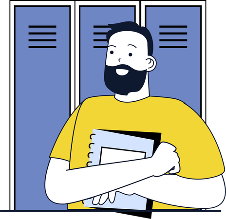 Étudiant utilisant son casier pour garder des livres  Illustration
