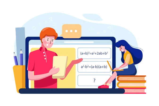 Étudiante apprenant les mathématiques en ligne  Illustration