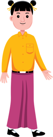 Une étudiante chinoise marche  Illustration