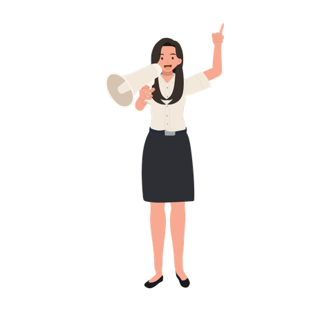 Étudiante en uniforme avec mégaphone  Illustration