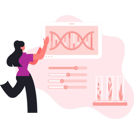 Une étudiante faisant des recherches en chimie  Illustration