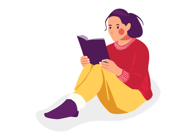 Étudiante, lecture, livre  Illustration