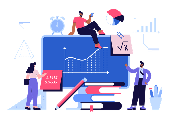 Des étudiants analysent des statistiques  Illustration