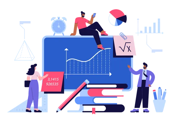 Des étudiants analysent des statistiques  Illustration