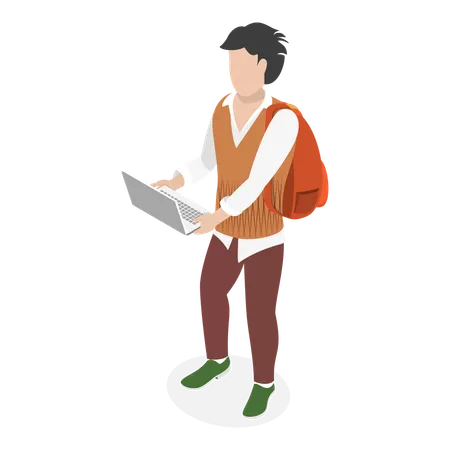 Étudiants apprenant à l’aide d’un ordinateur portable  Illustration