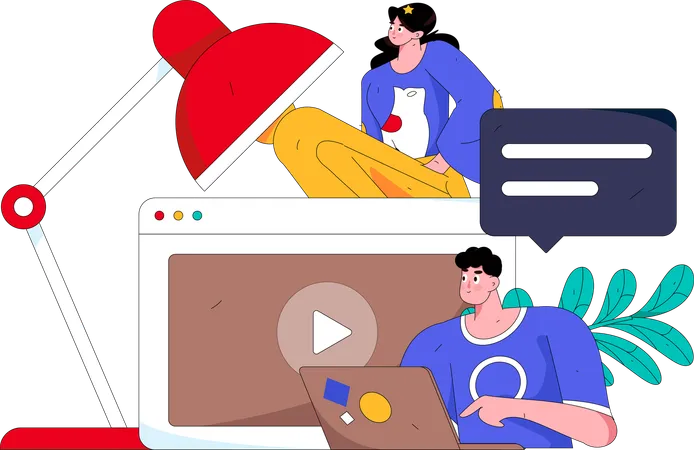 Les étudiants apprennent via un didacticiel vidéo  Illustration