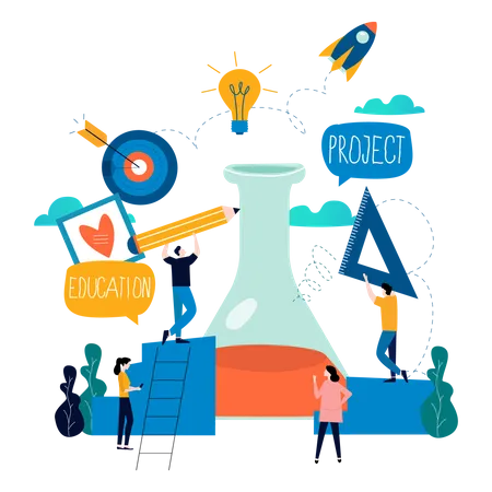 Étudiants faisant des expériences de chimie  Illustration